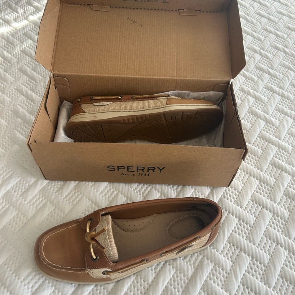 Sperry Dunefish Linen Womens Brown Leather Boat Shoes Size 9